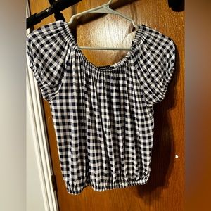 About a Girl Blue and White Checkered Crop Top with Capped Sleeves